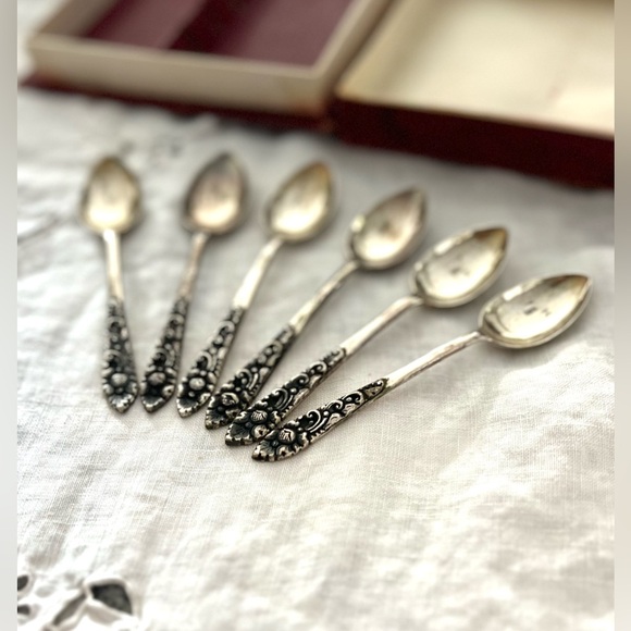 Antique Yogya Indonesian Sterling Silver Demitasse Spoons Set of Six (6) 800 MD - Picture 2 of 11